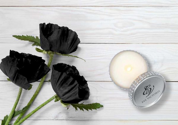 Eve Victoria Home Fragrance Diamante Tin Top View Black Poppy